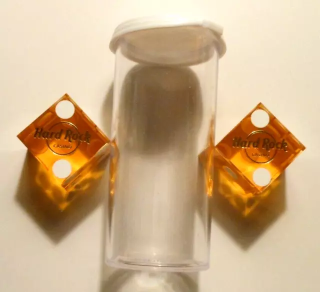 RARE CASINO DICE HARD ROCK LAKE TAHOE, NV. w/ tube / clear yellow/gold #0104