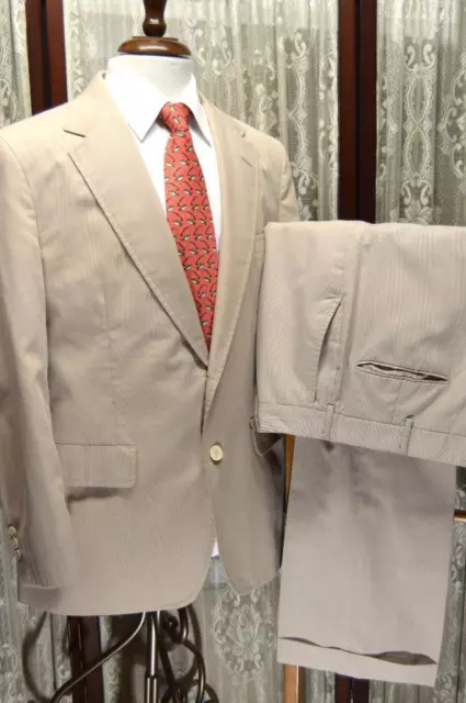 USA 80s Haspel Barneys NY 40 S tan pincord 100% Cotton vintage summer suit w5j5