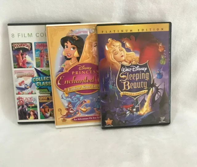 3 DVD lot  Disney Sleeping Beauty ,Princess Enchanted Tales+8 animated Classics