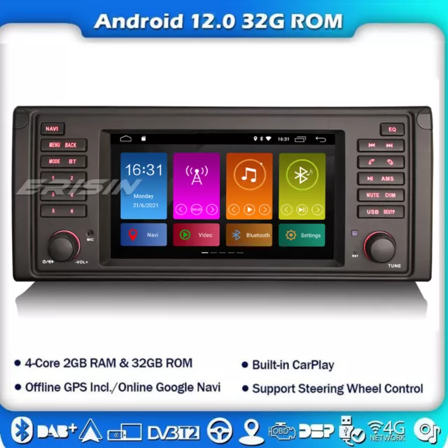 Android 12 Autoradio DAB+CarPlay DSP Bluetooth GPS dab+BMW 5 Série E39 X5 E53 M5