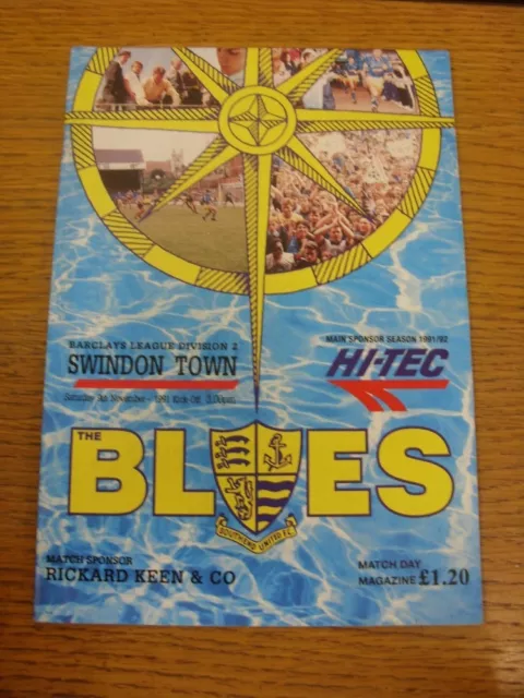 09/11/1991 Southend United v Swindon Town  . Footy Progs (AKA bobfrankandelvis)