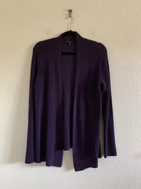 Eileen Fisher Purple Open Cardigan Sweater Petite Large Cotton Minimalist ￼