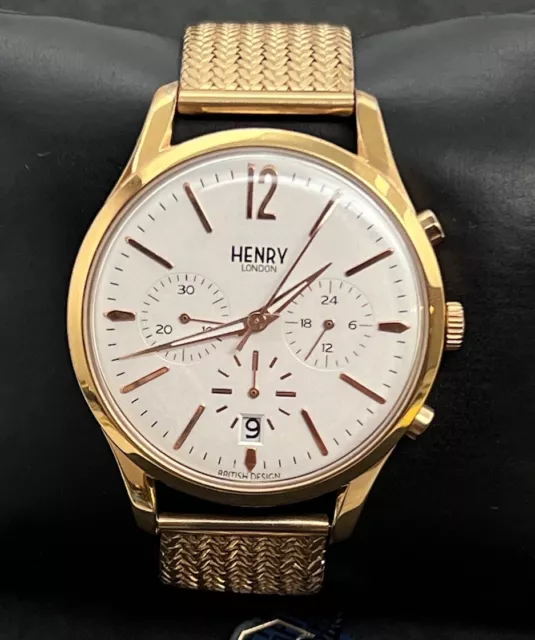 HENRY LONDON Richmond Chronograph Mens 40mm Quartz Watch RGP Case Cream Dial NEW