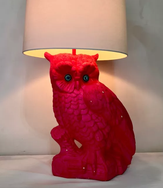 Pink Girls Room  Ceramic Owl table lamp Vintage MCM LARGE  Bejeewled eyes