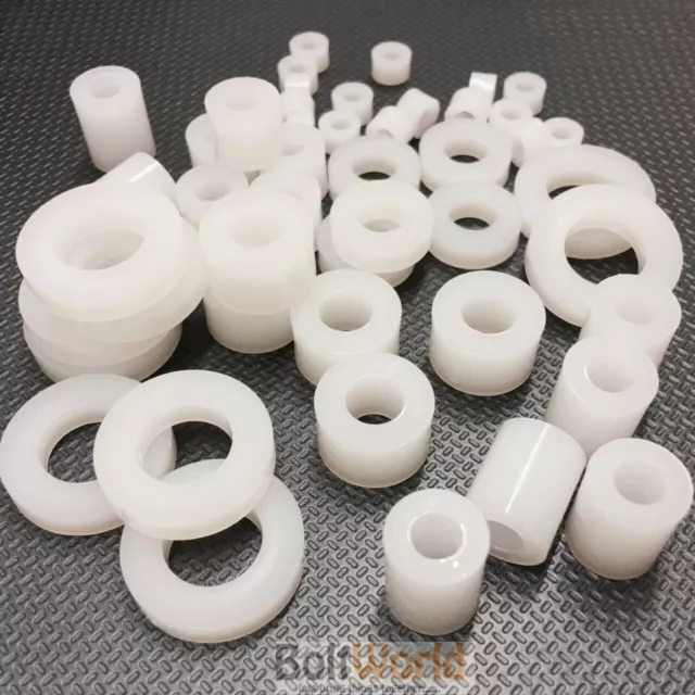 M4, M5, M6, M8, M10, M12 Nylon Plastic Spacers Standoff White Round Washers