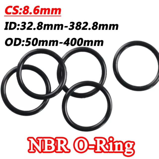 Nitrile Rubber O-Ring NBR Oil Sealing Gasket Cross Section 8.6mm OD 50mm - 400mm