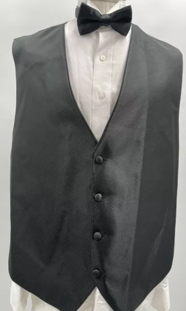 Flow Formals Mens Polyester V Neck Sleeveless 4 Button Black Tuxedo Vest Size XL