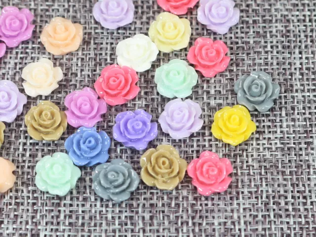 Craft DIY Mixed Color Flatback Resin Rose Flower Cabochon 6mm-28mm Embellishment