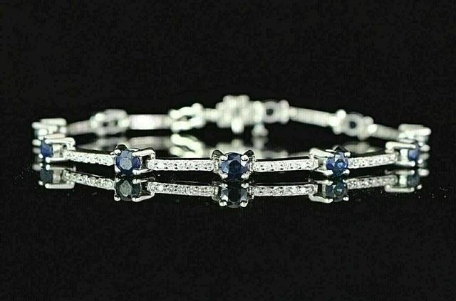 5Ct Oval Cut Simulated Blue Sapphire Tennis Bracelet 14K White Gold finish