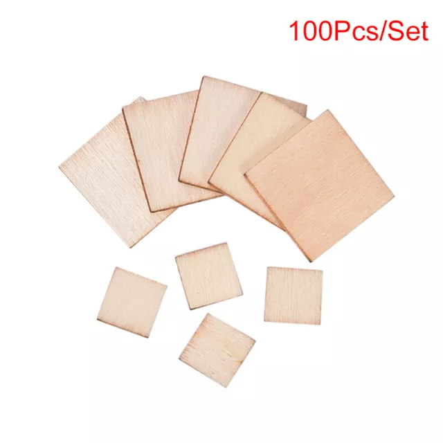 100 piezas vacías cuadradas piezas de madera esquina redonda cuadrado recortes de madera hágalo usted mismo fc