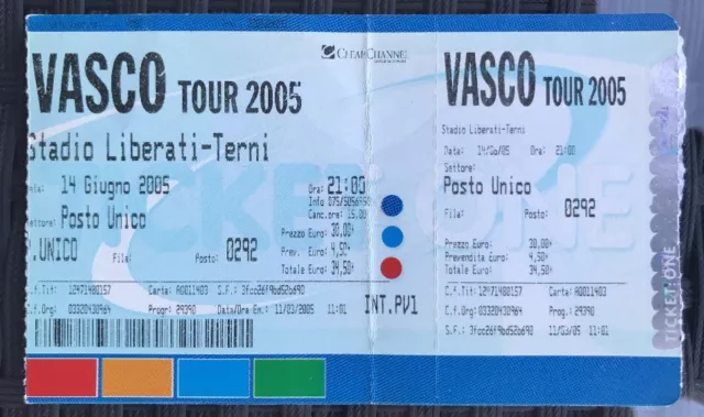 Biglietto Ticket VASCO ROSSI "TOUR 2005" Terni Posto Unico DA COLLEZIONE