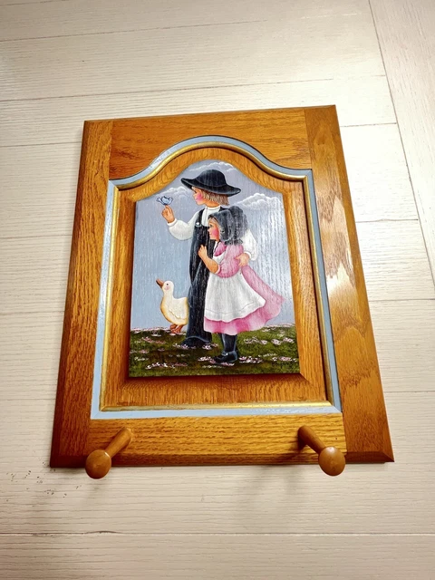 Vintage Hand Painted Wood Country Kitchen Cabinet Door With 2 Hooks Wall Hanging