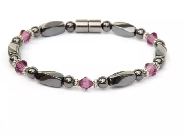 Magnetic Therapy Bracelet Anklet Necklace with AMETHYST SWAROVSKI CRYSTAL 1 Row