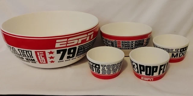 ESPN Hallmark Fútbol Baloncesto Cerámica Snack Dip Fiesta Tidbit Juego de Tazones Deportivos