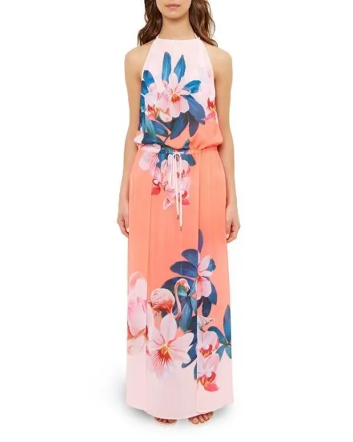 TED BAKER Sunara Floral Orchid Print Wonderland Maxi Dress Swim Cover-Up LARGE
