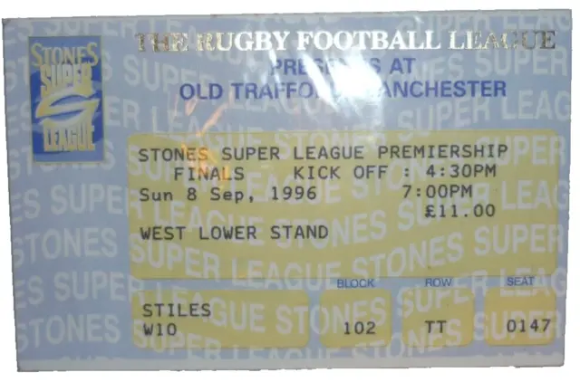 Wigan v St Helens 8th September 1996 Premiership Final @ Old Trafford, Ticket