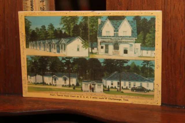 Antique Postcard 1947 Paul's Tourist Hotel Court US 41 Tifton GA Chattanooga TN