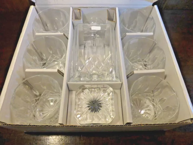 BOXED Unused Crystal ROYAL DOULTON "SEASONS" Whisky DECANTER SET & 6 TUMBLERS B