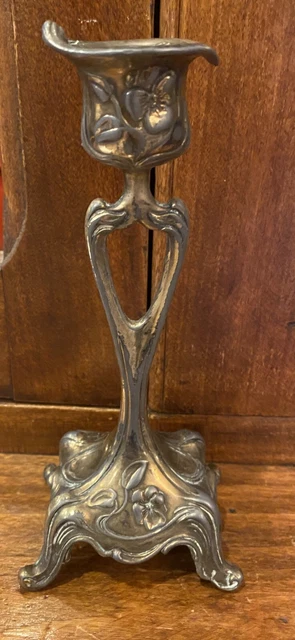 Antique Candle Holder Victorian Art Deco 2 Tone Bronze & Brass 7.5" Tall