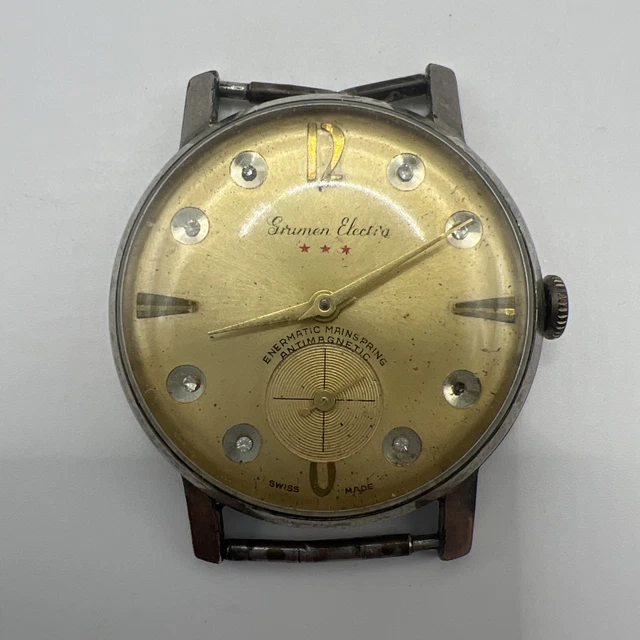 Grumen Electra Antimagnetic Swiss Wind Up Watch 1940\'s or 1950\'s No Band Or Work Grumen Electra Antimagnetic Swiss Wind Up Watch (1940 main image 4