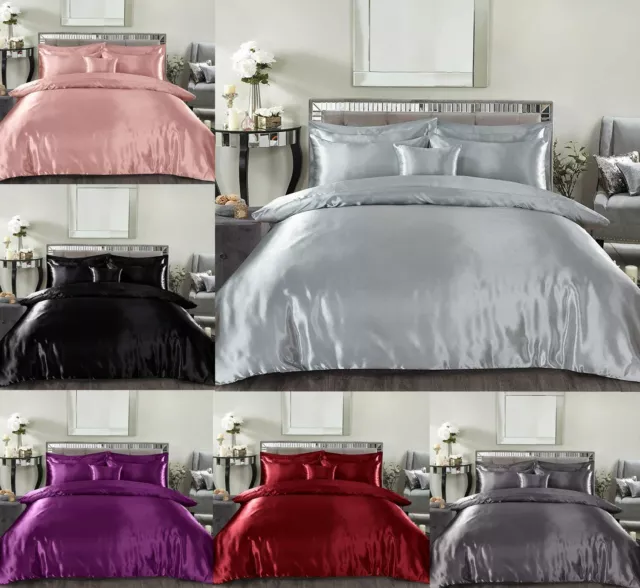 3 Pcs Luxury Silk Satin Duvet Cover Silky Bedding Set Duvet Cover + Pillowcases