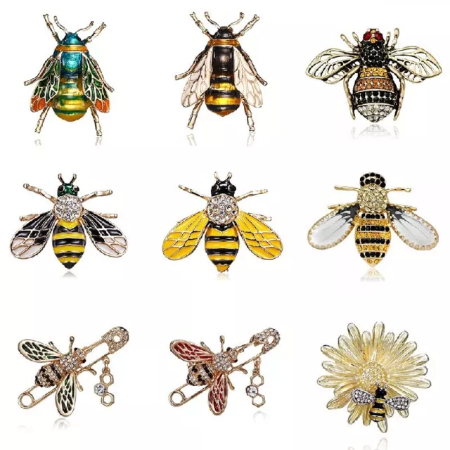 Fashion Enamel Rhinestone Insect Brooches for Women Men Bee Crystal Jewelry Gift