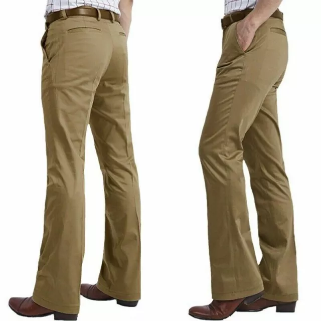 Pantalones Campana Para Hombre Años 60 Años 70 Vintage Flague Formal Vestido Calce Ajustado SPW 3