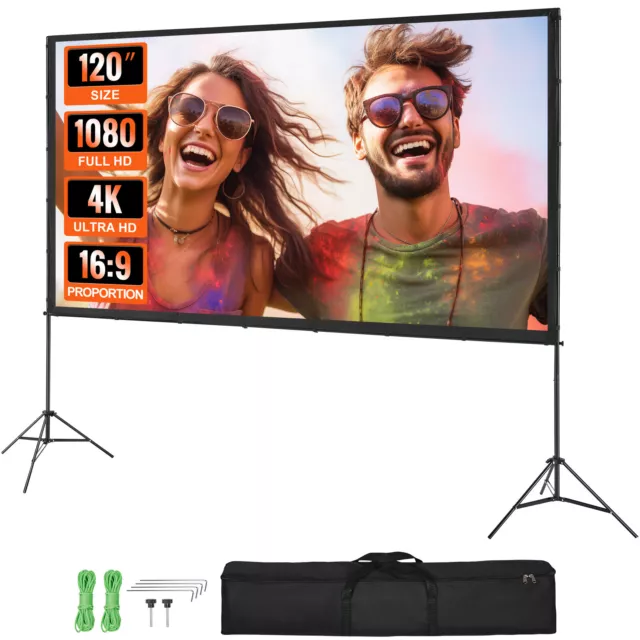 VEVOR Projector Screen with Stand 120 inch 16:9 4K 1080 HD Movie Screen Tripods