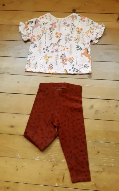 Next Baby Girls Taupe Unicorn Tunic Top & Rust Floral Leggings 9-12 Months BNWT