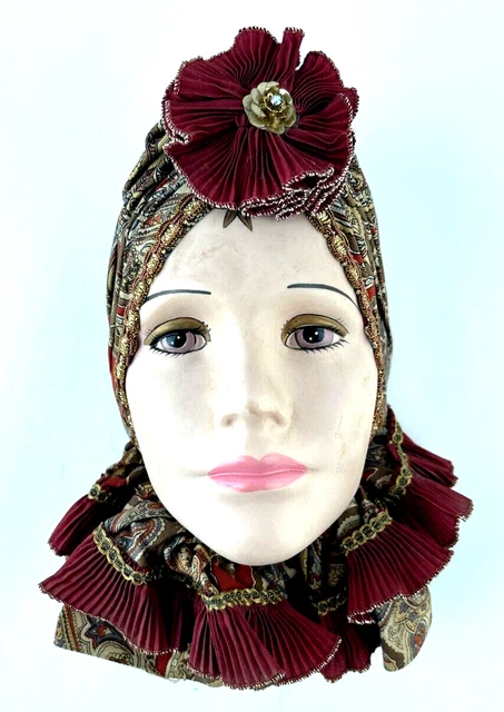 Vintage Chalkware Plaster Head Bust Woman w/ Head Scarf Ornate Paisley Hair Wrap