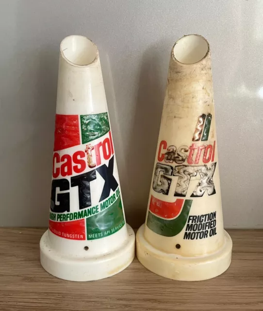 2 Castrol GTX White Plastic Oil Bottle Spout Tops