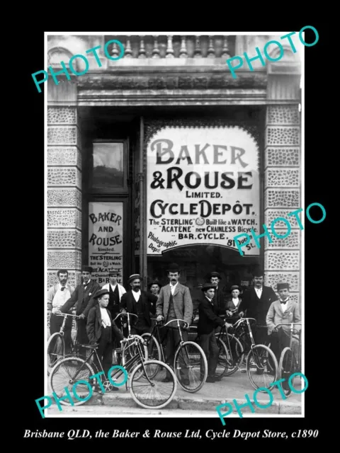 OLD LARGE HISTORIC PHOTO BRISBANE QLD THE BAKER & ROUSE CYCLING STORE c1890