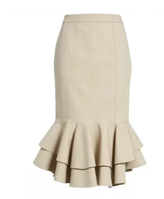 Halogen Ruffle Hem Pencil Skirt Beige Petite Size 00 1142