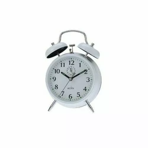 Acctim Saxon Wind Up Large Double Bell Alarm Clock White Mechanical 12622