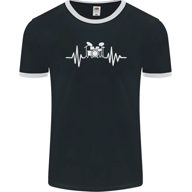 Drum Kit Pulse ECG Drum Drummer Drumming Mens Ringer T-Shirt FotL