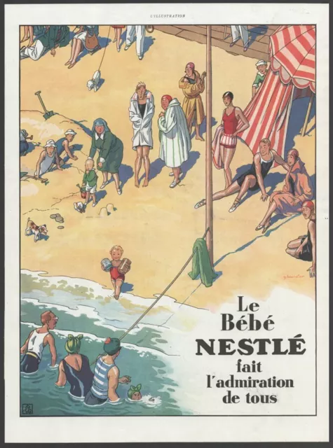 Original XL Reklame, Werbung 1929 - Bébé Nestlé - Illustration, Baby, Strand