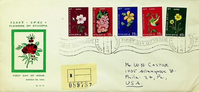 Sephil Äthiopien 1965 Blumen Von Äthiopien Addis Abeba Regd FDC W/5v Sich USA