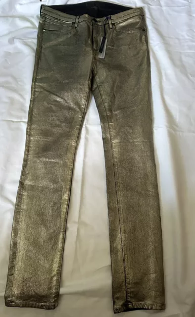 Juicy Couture Denim and Gold Foil Skinny Jeans US 30 Metallic