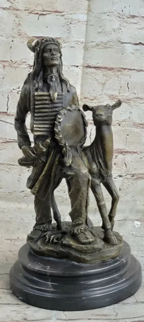 Hot Cast Western Indian Male With Wild Life Animal Bronze Sculpture Figurine Art