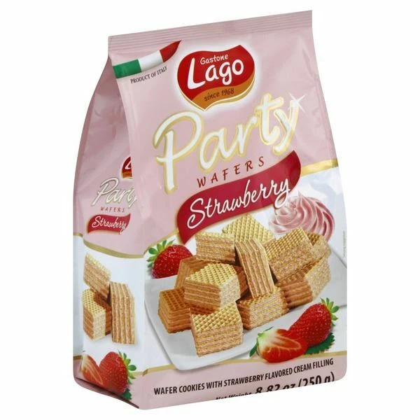 Gaufrettes Lago Party Fraise - 250 g - Paquet de 1