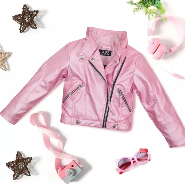 PU Leather Jacket Waterproof Zip Up Coat For Girls Age 5-13 Years