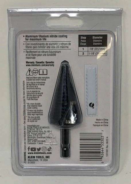 KLEIN TOOLS QRST11 Quick-Release Step Drill SPIRAL FLUTE 7/8 to 1-1/8-Inch NEW 2