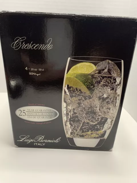 Luigi Bormioli Italy Crescendo (4) 20 oz Barware Crystal Sonhyx Glasses w/ Box