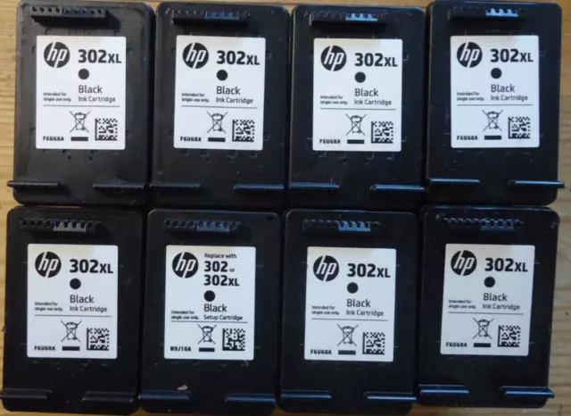 8 x HP 302 XL DRUCKERPATRONEN, LEER, SCHWARZ / BLACK, LEER!