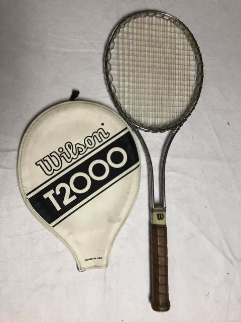 Vintage Wilson T2000 Metal/Steel Tennis Racquet W/Cover Preowned Made In USA