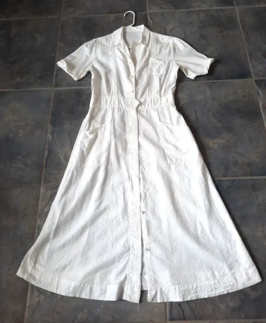 VTG Nurse Hospital Uniform Dress 1950s or 60s Seersucker White Costume Prop READ