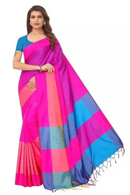 Women's Indian Cotton Silk saree sari wedding Festive party wear Fashion Dress
