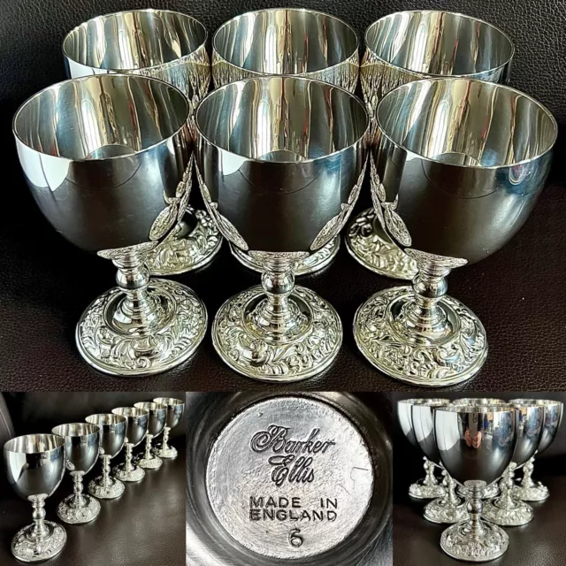 Set of Six Antique English Silver Plated “Barker Ellis” Wine Goblets (5”, 1.1kg)