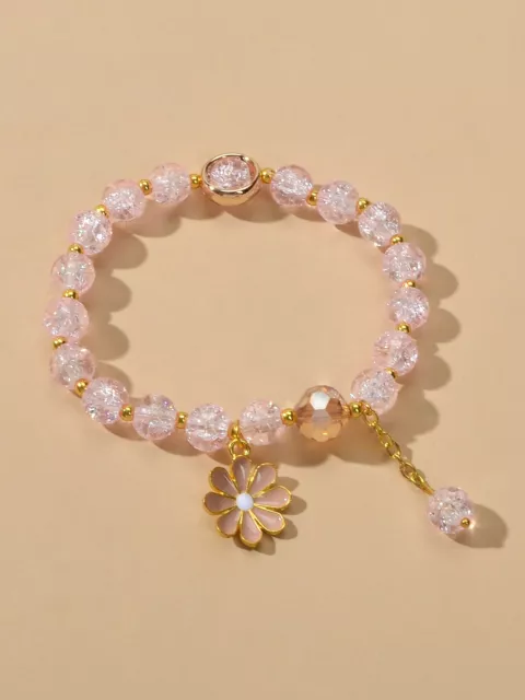 Handmade Beads Chain Flower Charm Bracelet Sweet Girls Teens Jewelry Dainty Gift