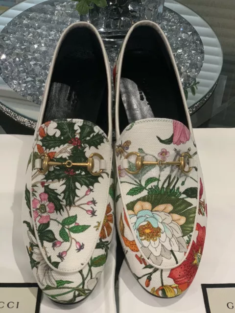 Gucci Jordaan Canvas Floral Loafers Women's Shoes Size 38 EUR 2